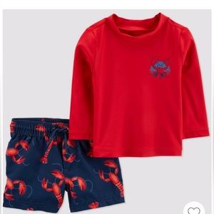 Carters just one you- baby boys 2pc Lobster Rash Guard set, Blue/Red- 2T 💦